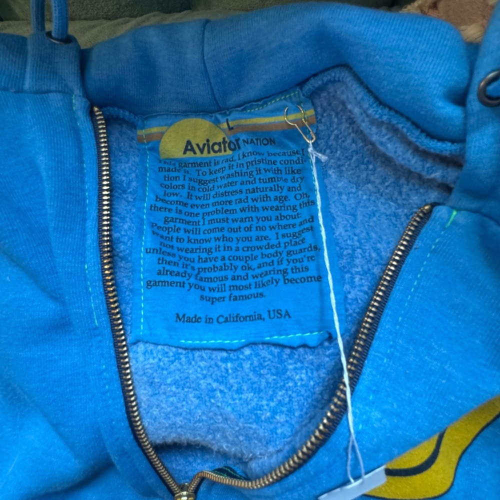 Aviator Nation Blue Zip Hoodie with Yellow Smiley Patch - Picture 7 of 7